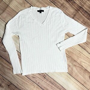 Tommy Hilfiger V Neck Cable Knit Sweater White Size Small